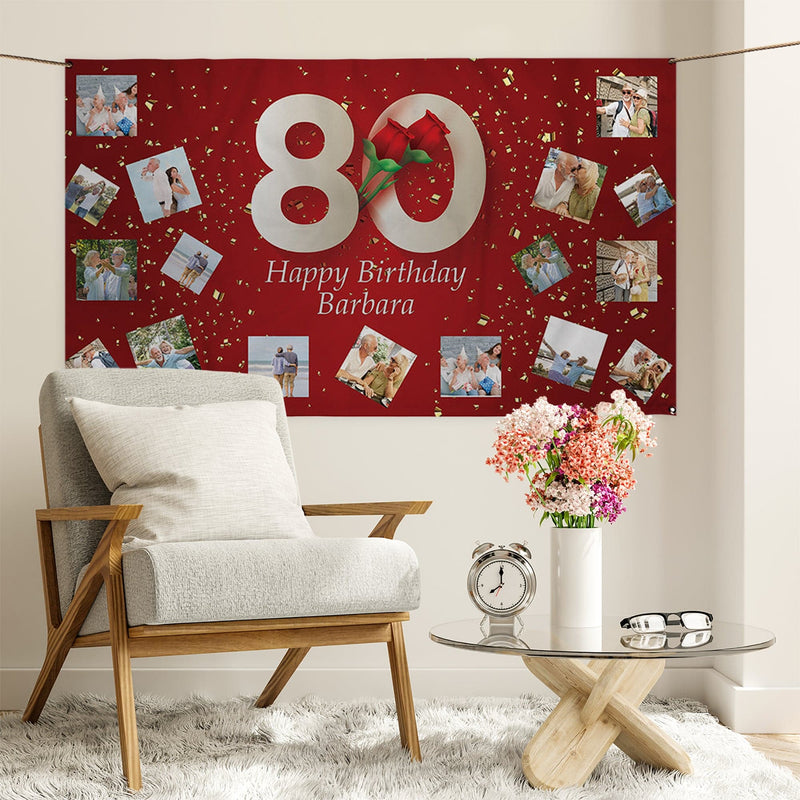 80th Birthday Banner - Add Any Name - 5ft x 3ft