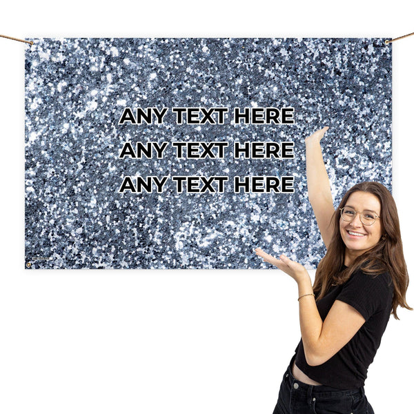 Personalised Text - Silver Printed Glitter Banner - 5ft x 3ft