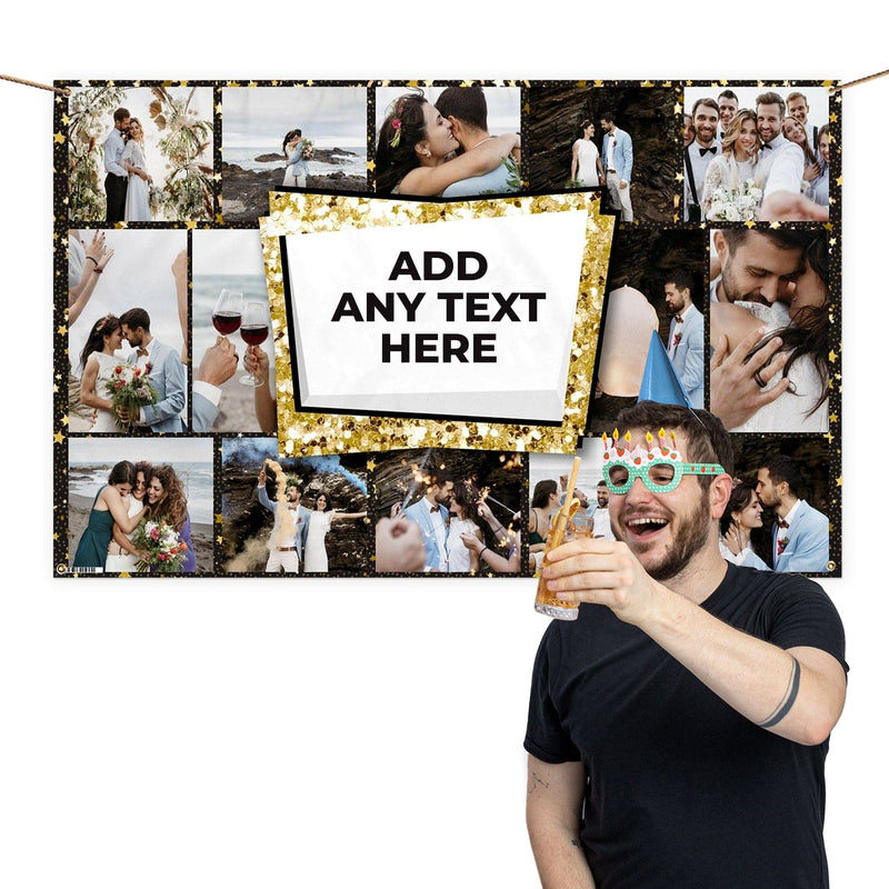 Any Occasion Photo Banner - Gold Sparkle - Edit Text - 5FT X 3FT
