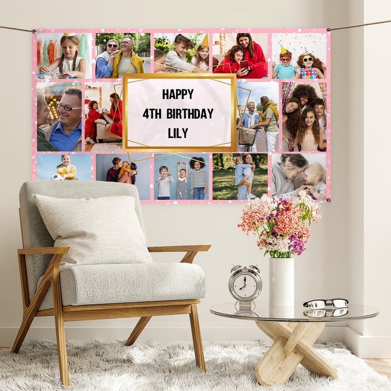 Any Occasion Star Photo Banner - 5 Colourways - Edit Text - 5FT X 3FT