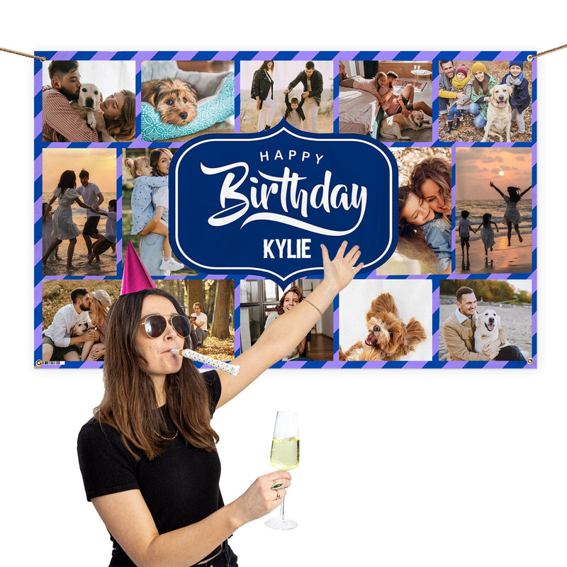 Personalised Name Happy Birthday Banner - 5 Colour Options - 5ft x 3ft
