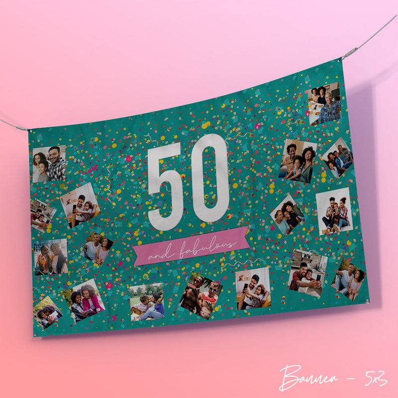 Confetti Birthday Banner - Edit Text and Age - 5ft x 3ft
