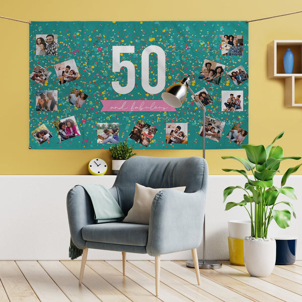 Confetti Birthday Banner - Edit Text and Age - 5ft x 3ft