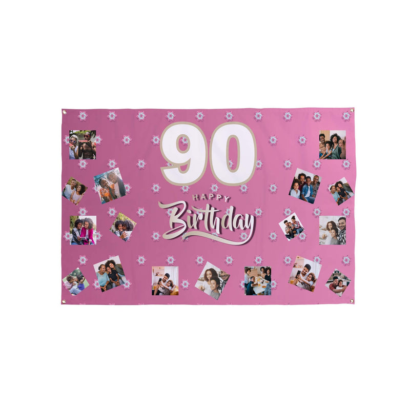 Pink Flower Birthday Banner - 5ft x 3ft