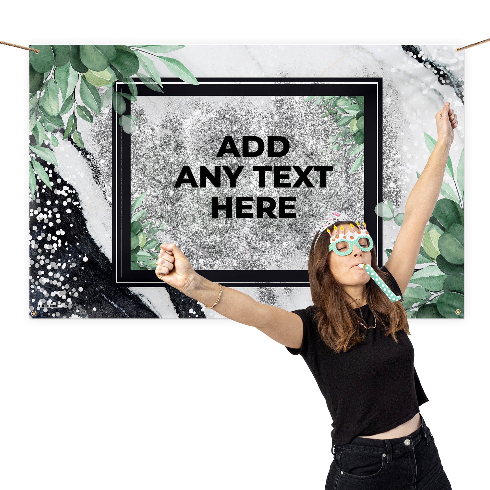Personalised Text - Printed Glitter Marble Banner - 5ft x 3ft