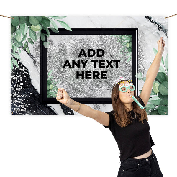 Personalised Text - Printed Glitter Marble Banner - 5ft x 3ft