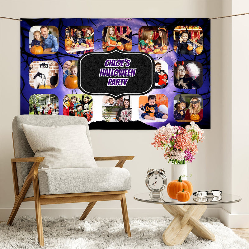 Photo Banner - Halloween Purple Moon - Edit text - 5FT X 3FT