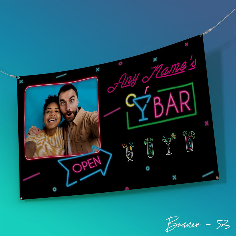 Neon Bar | Photo Banner - Add Your Name - 5ft x 3ft