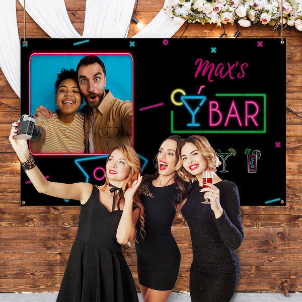 Neon Bar | Photo Banner - Add Your Name - 5ft x 3ft