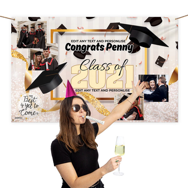 Graduation Photo Banner - Blush Stripes - Edit Text - 5FT X 3FT