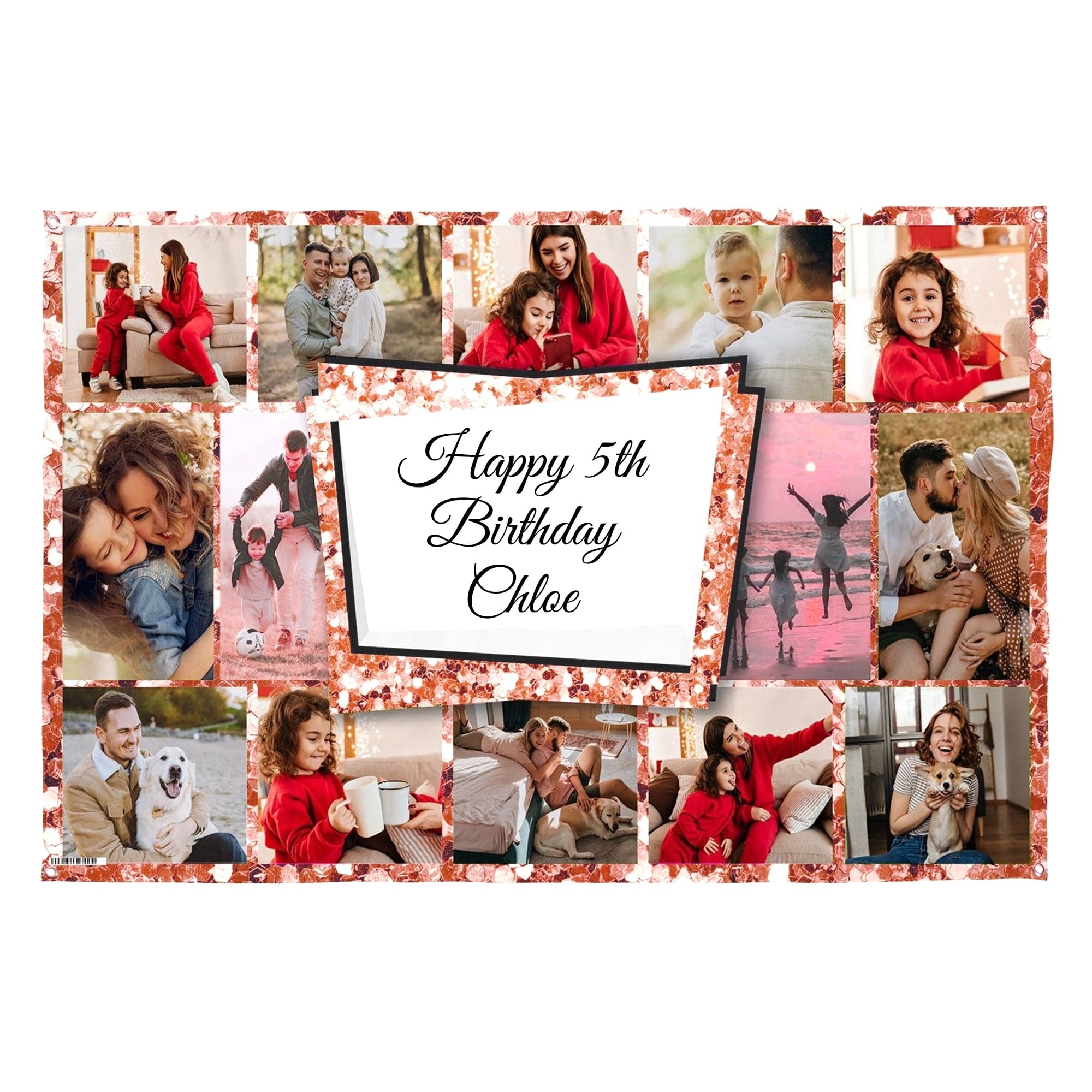 Any Occasion Photo Banner - Rose Gold Glitter - Edit Text - 5FT X 3FT