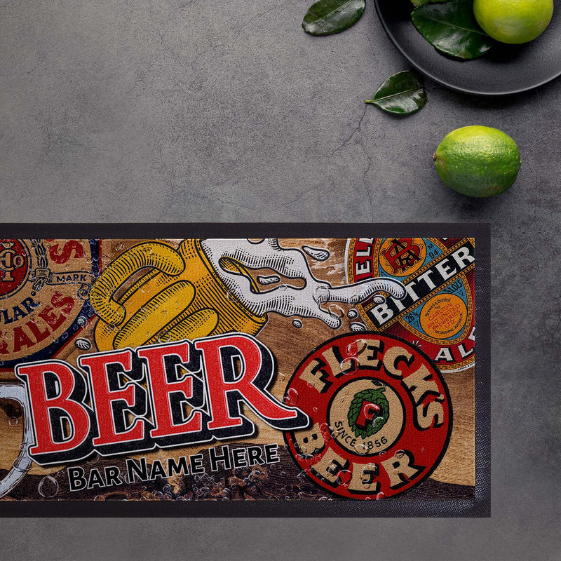 Pub and Beer Inspired - Vintage Beer Collage - Personalised Text Bar Runner