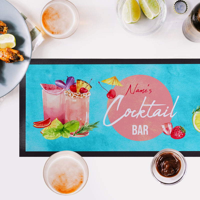Personalised Bar Runner - Cocktail Bar - Watercolour - Blue