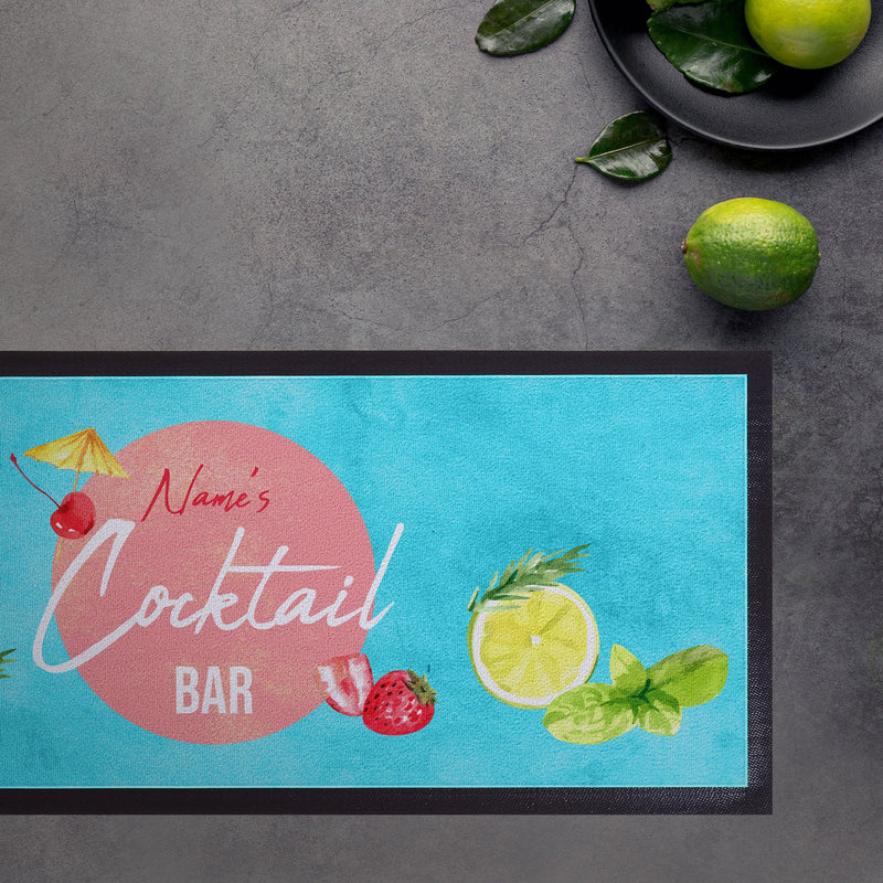 Personalised Bar Runner - Cocktail Bar - Watercolour - Blue