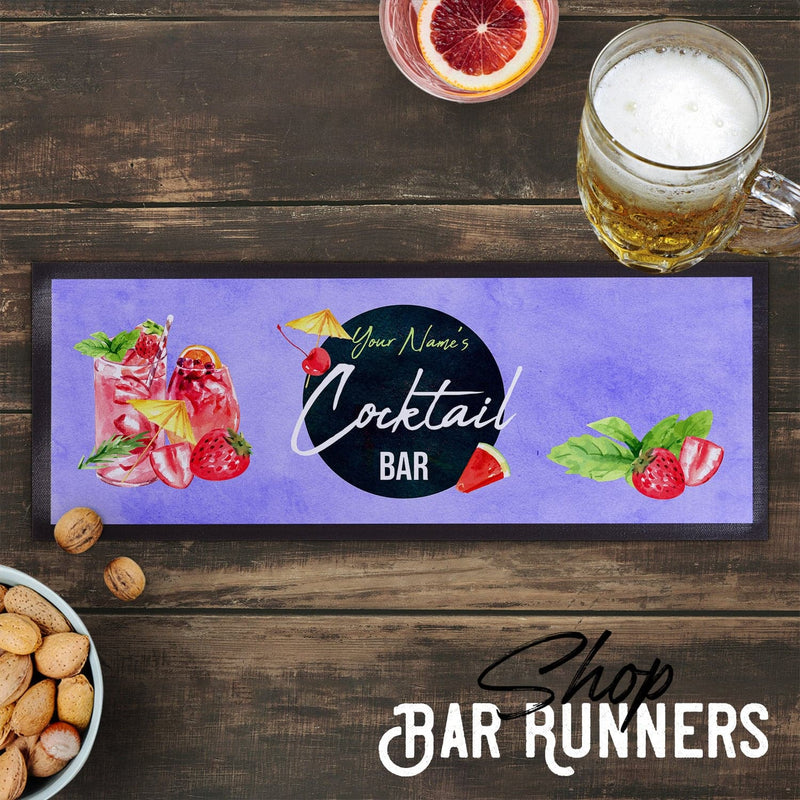 Personalised Bar Runner - Cocktail Bar - Watercolour - Purple