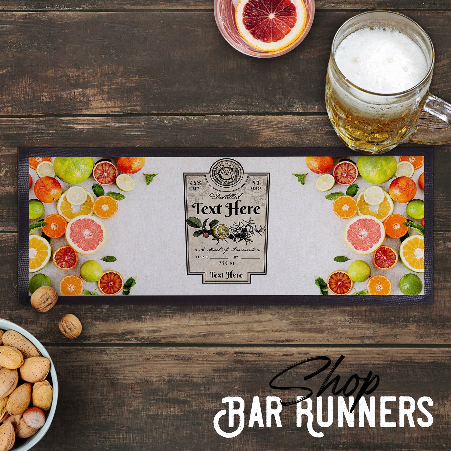Pub and Drink Inspired - Fruit - Gin - Personalised Text Bar Runner