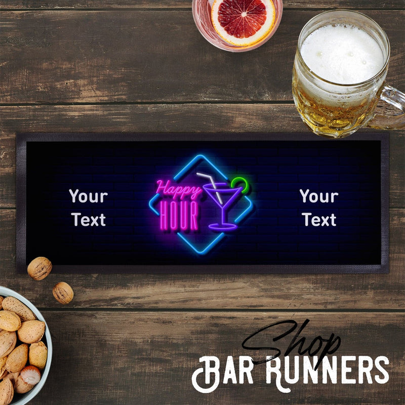 Personalised Bar Runner - Happy Hour - Neon Cocktail