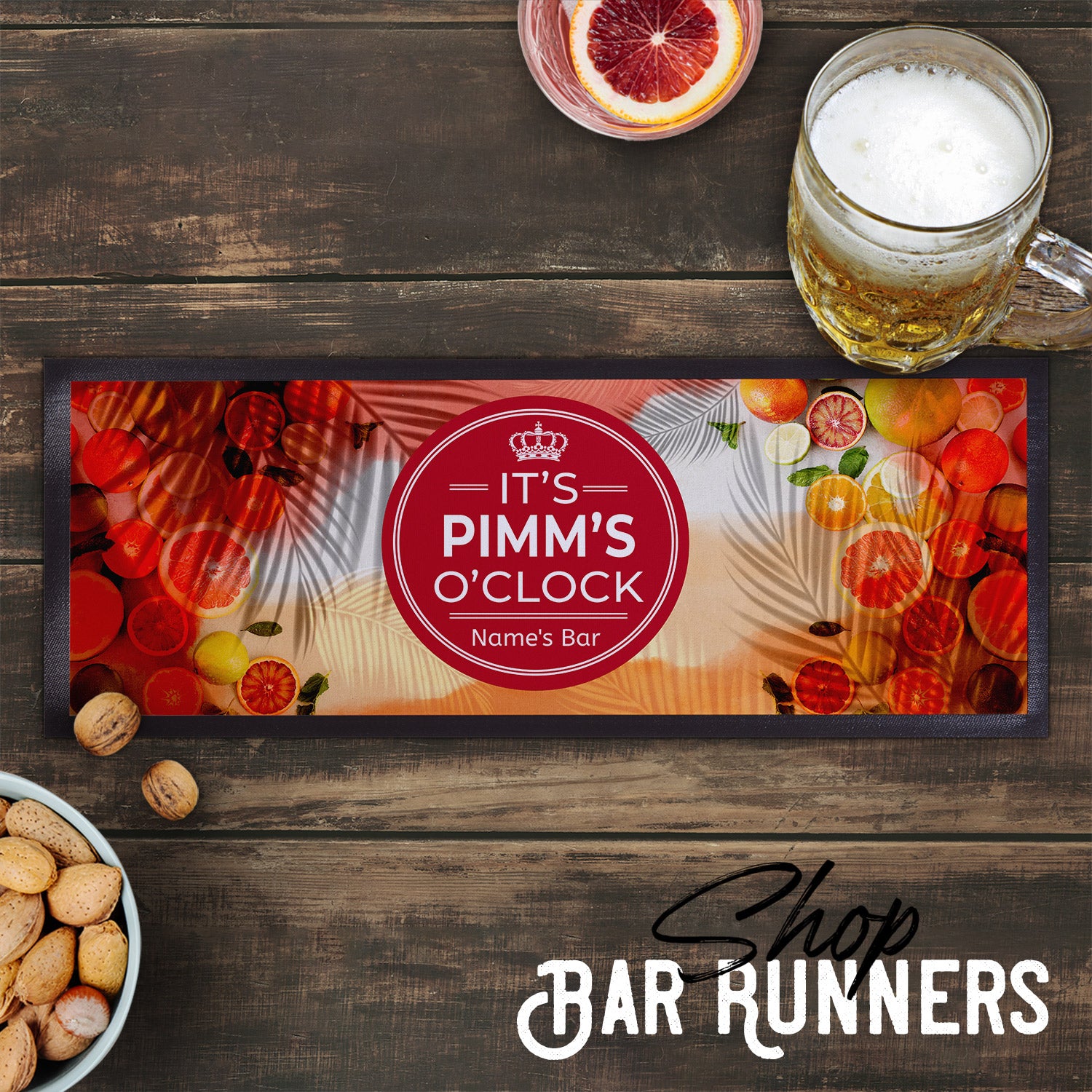 Pub and Drink Inspired - Pimm's O'clock - Personalised Text Bar Runner