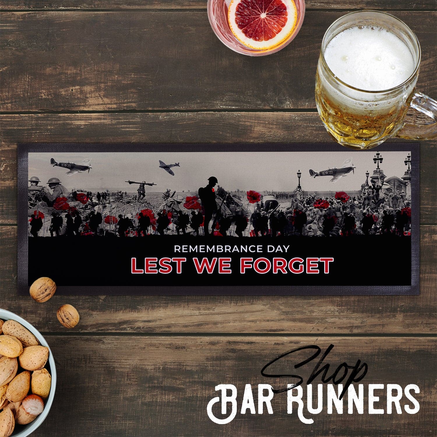 Personalised Bar Runner - Remembrance Day War Scene