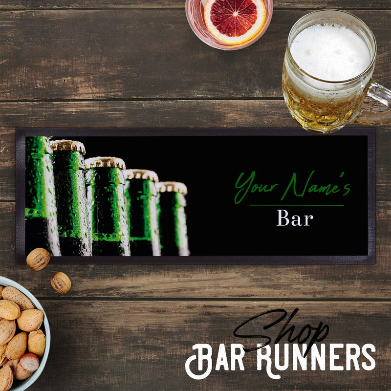 Personalised Bar Runner - Green Beer Bottles