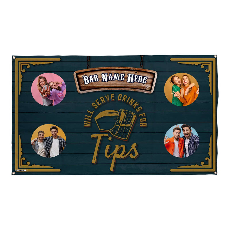 Bar Sign - Drinks For Tips | Photo Banner - 5ft x 3ft