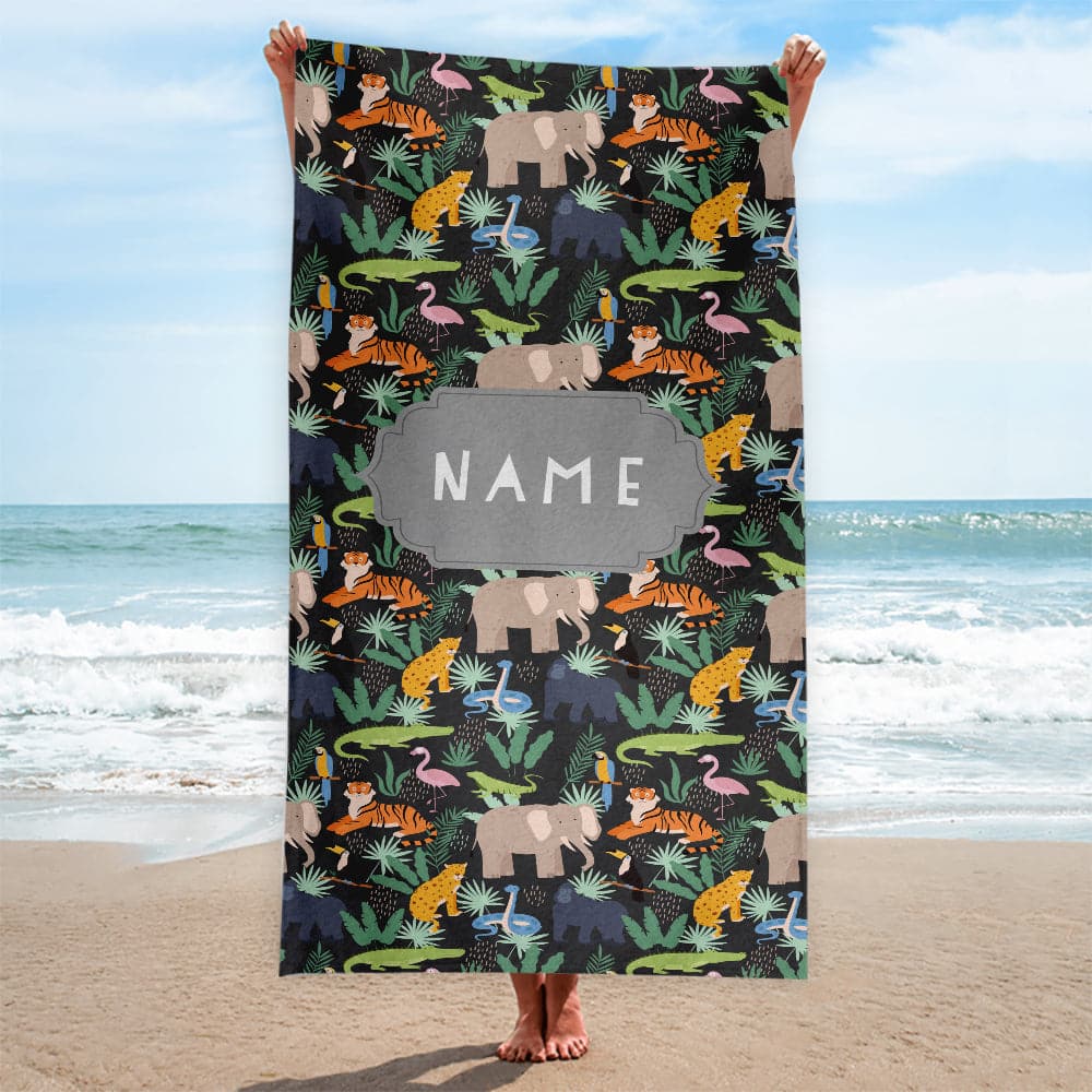Personalised Beach Towel - Choose Your Colour- Jungle Animals