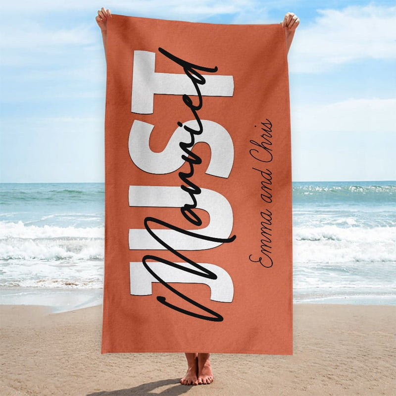 Personalised Beach Towel - Customisable Colour - Just Married