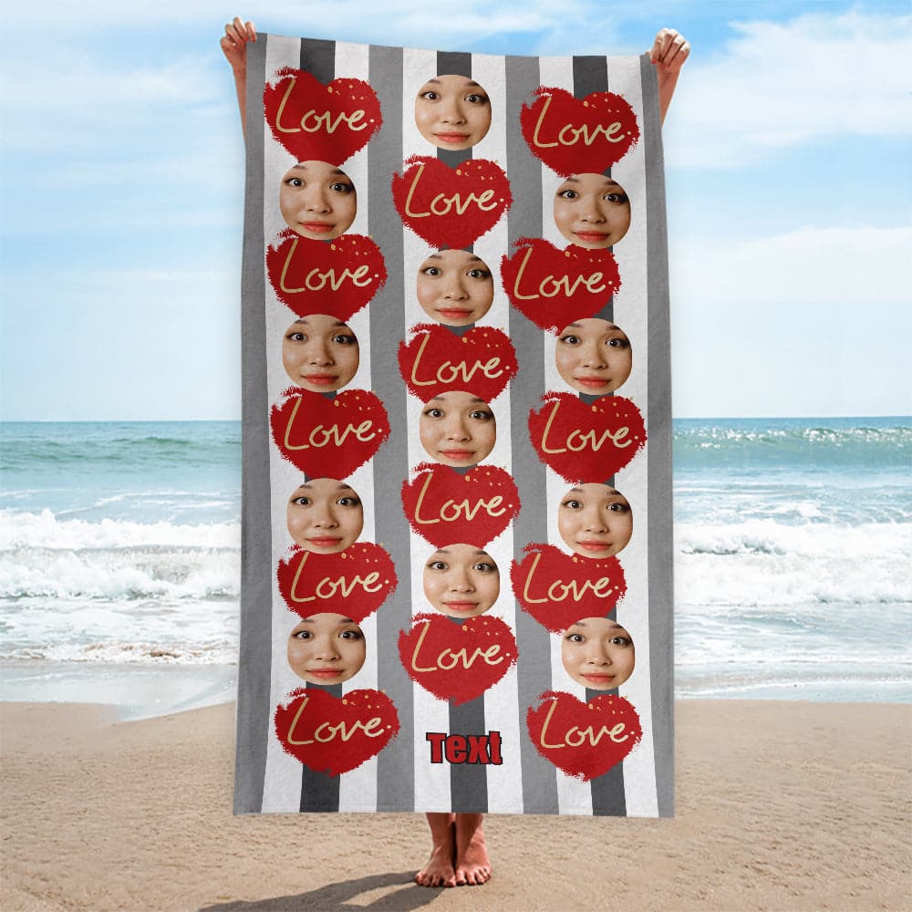 Personalised Beach Towel - Scatter Face - LOVE