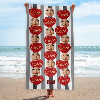 Personalised Beach Towel - Scatter Face - LOVE