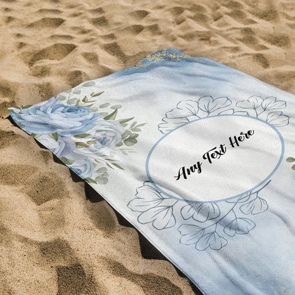 Personalised Beach Towel - Blue Watercolour Rose