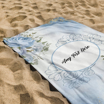 Personalised Beach Towel - Blue Watercolour Rose