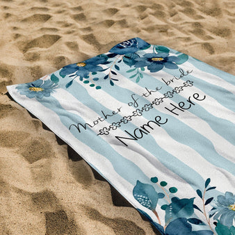 Personalised Beach Towel - Blue Stripe - Bridal Party Options