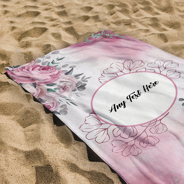 Personalised Beach Towel - Pink Watercolour Rose