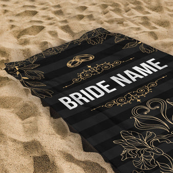 Personalised Beach Towel - Wedding Golden Floral Outlines
