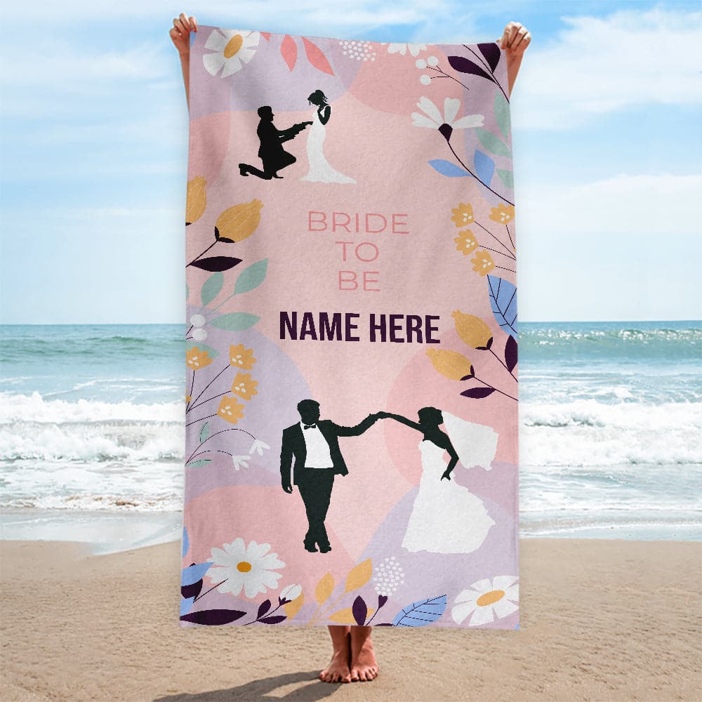 Personalised Beach Towel - Wedding Pink Garden 
