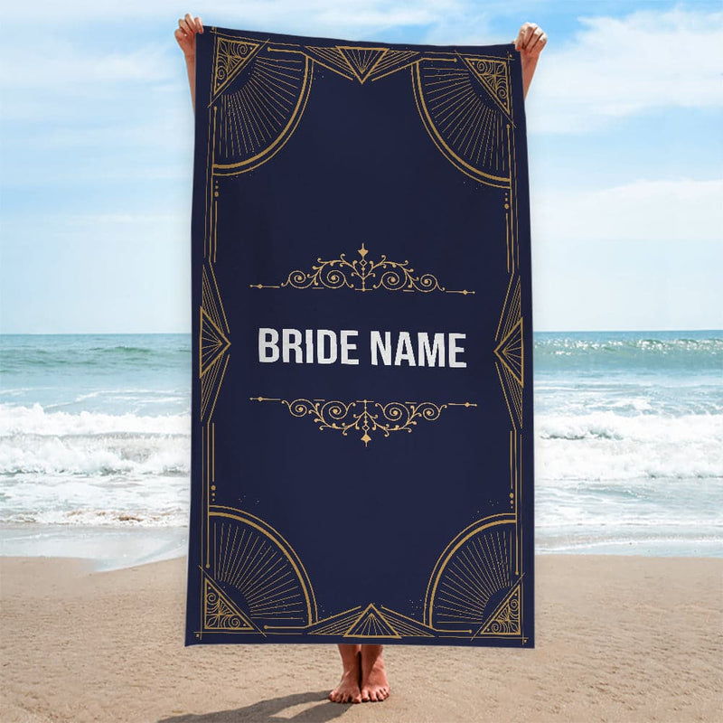 Personalised Beach Towel - Wedding Royal Gold - Navy