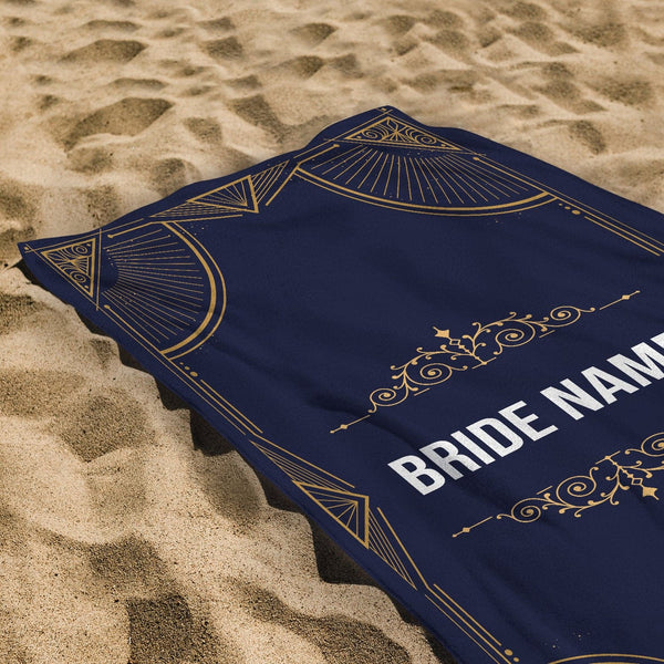 Personalised Beach Towel - Wedding Royal Gold - Navy