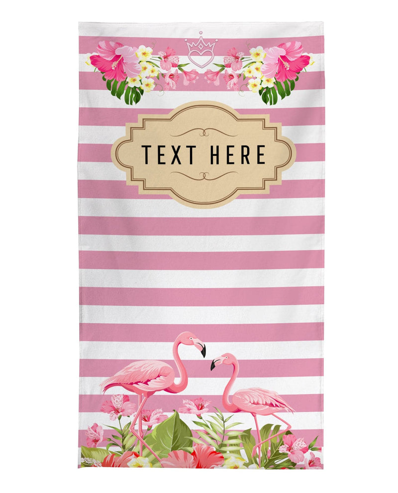 Personalised Beach Towel - Flamingo - Pink Stripe