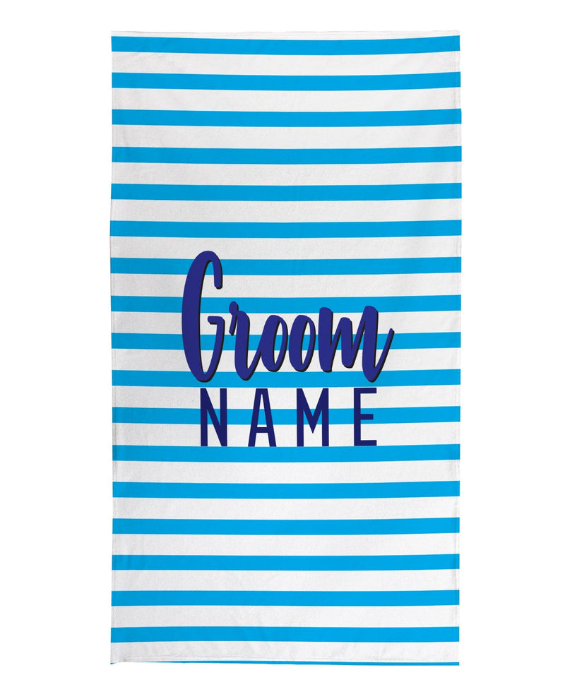Personalised Beach Towel - Groom - Blue Stripe
