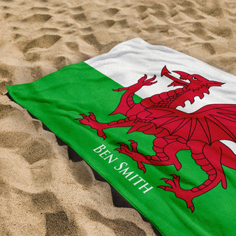 Personalised Beach Towel - Welsh Flag - Two Styles