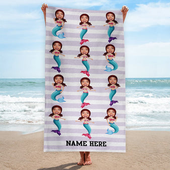 Personalised Beach Towel - Face Scatter - Mermaid