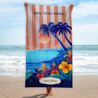 Personalised Beach Towel - Tropical Beach Scene