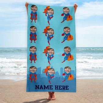 Personalised Beach Towel - Scatter Super Hero Face