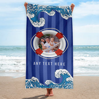 Personalised Photo Beach Towel - Striped Wave Design