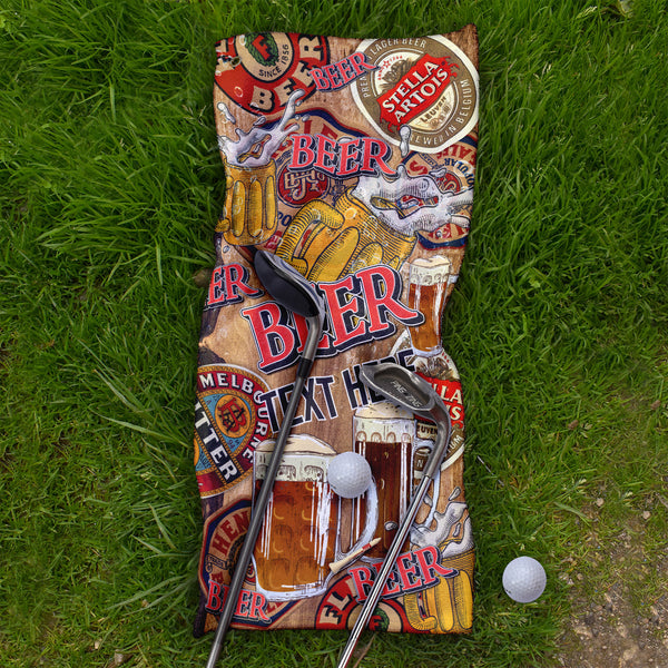 Personalised Beer - Wooden Collage  - Golf Towel