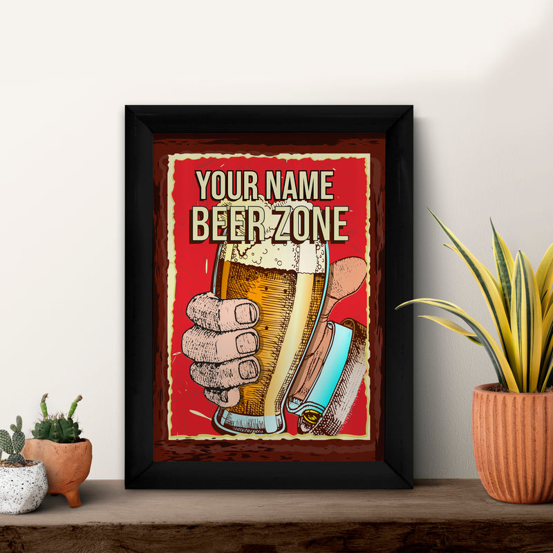 Personalised Beer Zone - A4 Metal Sign Plaque - Frame Options Available