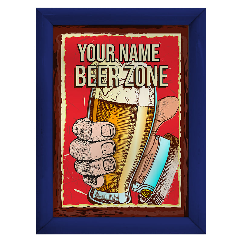 Personalised Beer Zone - A4 Metal Sign Plaque - Frame Options Available
