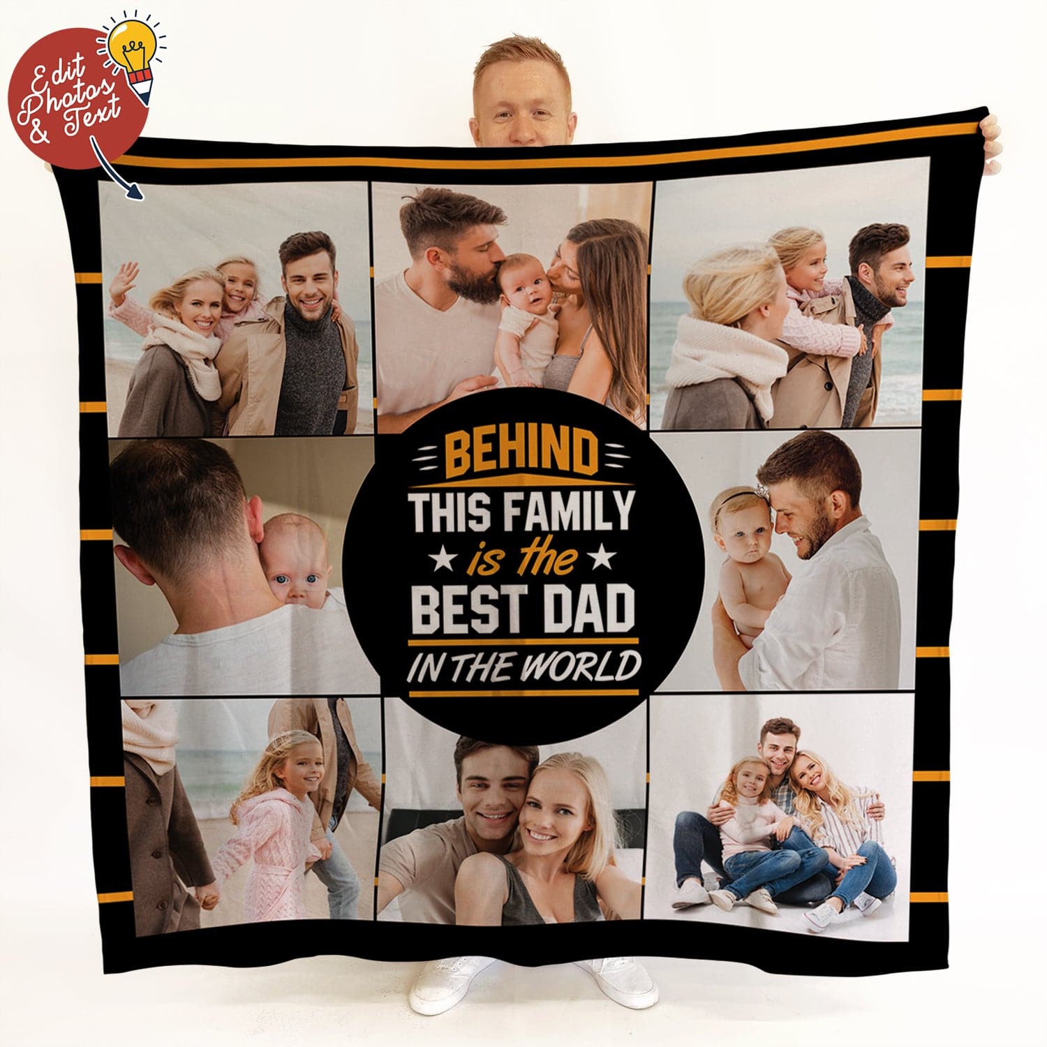 Family Dad - 9 Photo - Photo Fleece Blanket