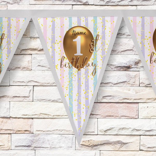 Personalised First Birthday - 3m Fabric Photo Bunting 