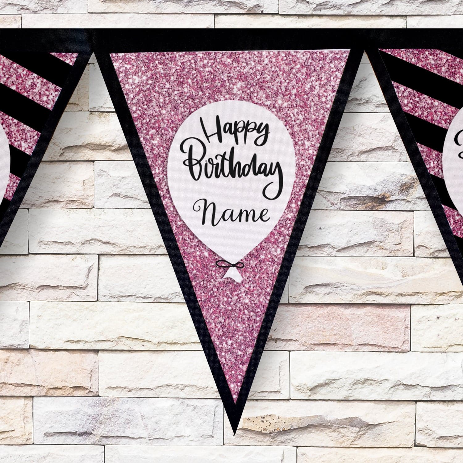 Personalised Birthday Pink Printed Glitter - 3m Fabric Photo Bunting